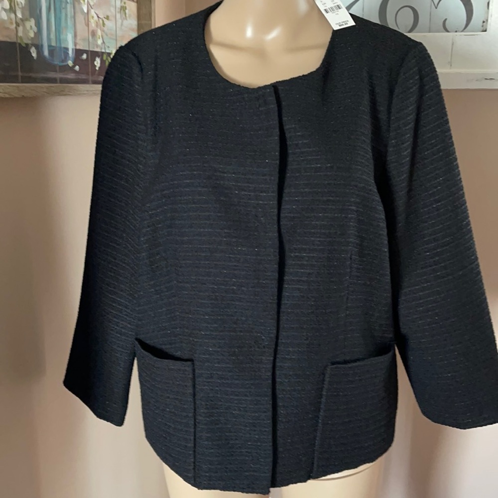 NEW YORK & Co Black Tweed Blazer Snap Front Sz 10